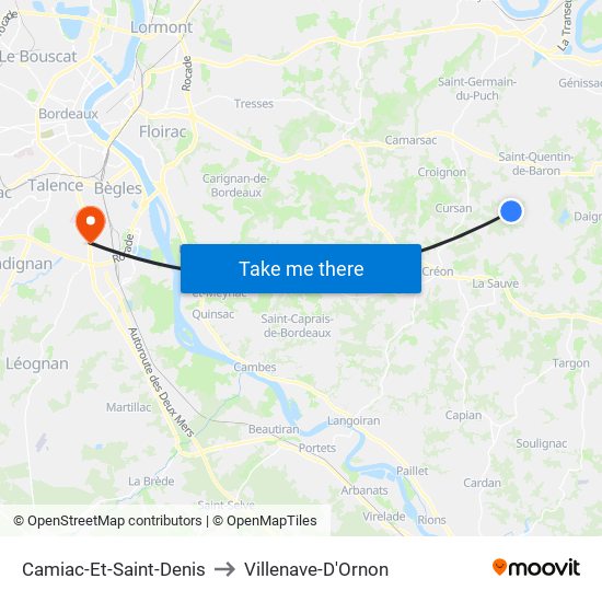 Camiac-Et-Saint-Denis to Villenave-D'Ornon map