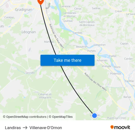 Landiras to Villenave-D'Ornon map
