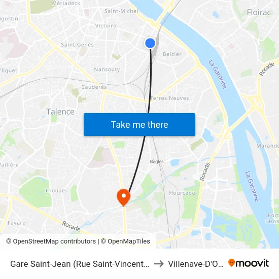 Gare Saint-Jean (Rue Saint-Vincent De Paul) to Villenave-D'Ornon map