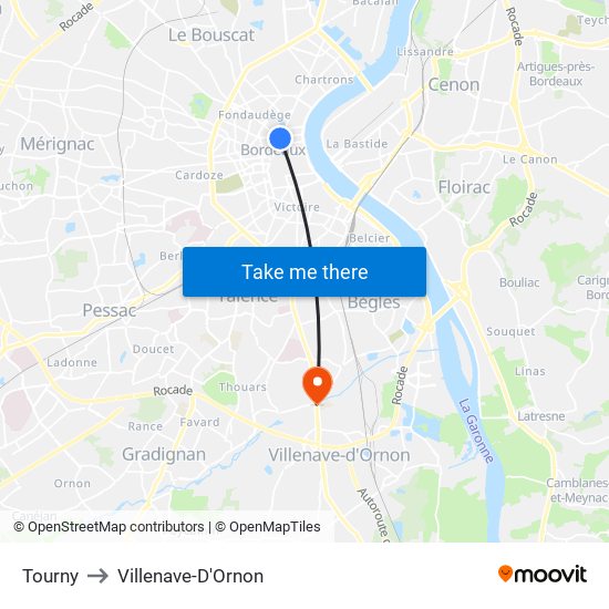 Tourny to Villenave-D'Ornon map
