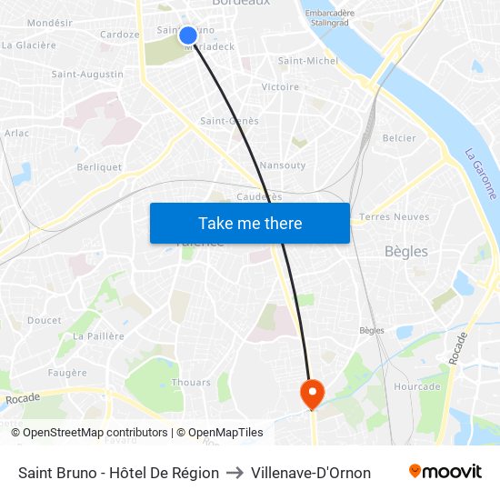 Saint Bruno - Hôtel De Région to Villenave-D'Ornon map