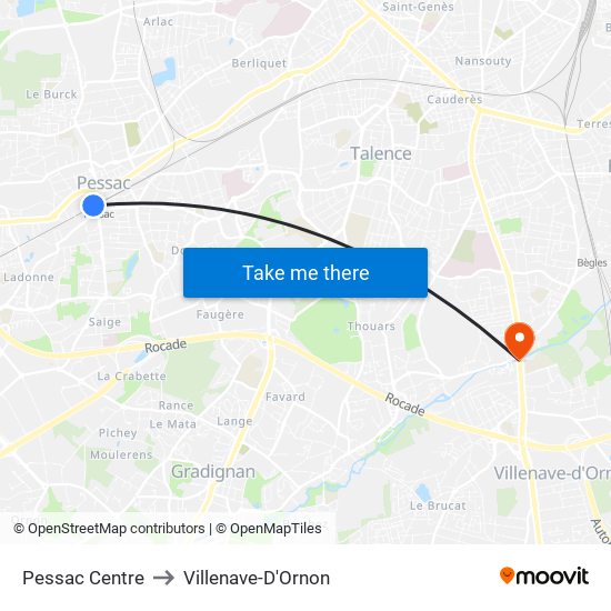 Pessac Centre to Villenave-D'Ornon map