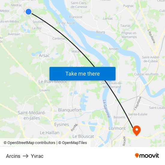 Arcins to Yvrac map