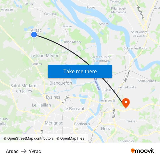 Arsac to Yvrac map