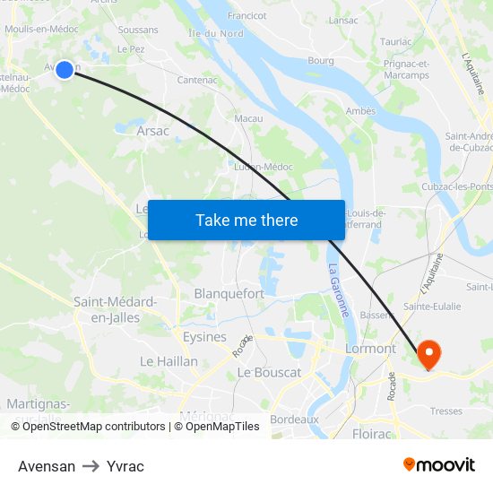 Avensan to Yvrac map