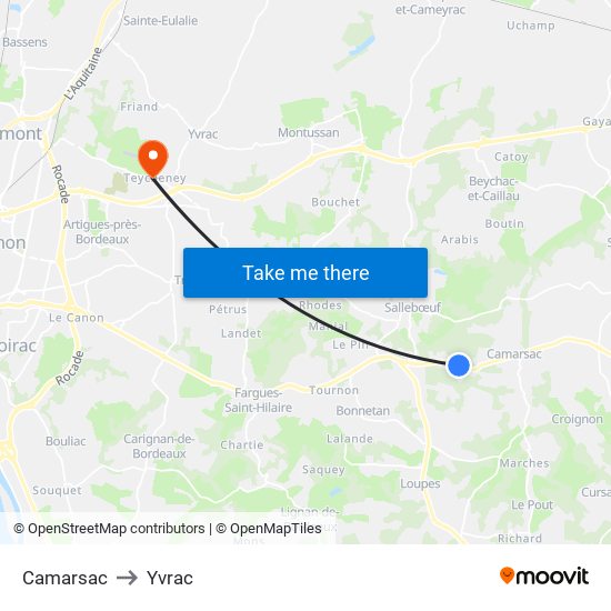 Camarsac to Yvrac map
