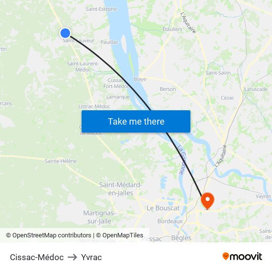 Cissac-Médoc to Yvrac map