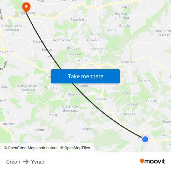 Créon to Yvrac map