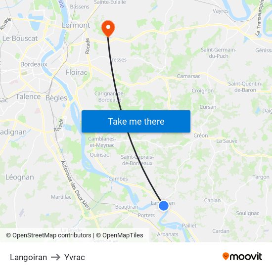 Langoiran to Yvrac map