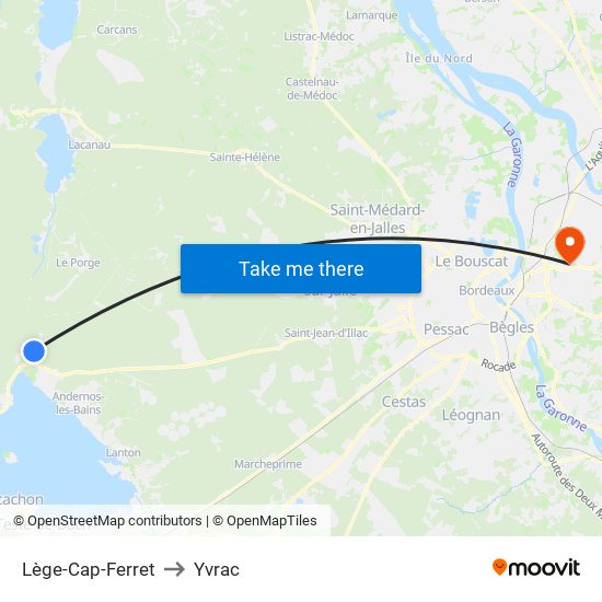 Lège-Cap-Ferret to Yvrac map