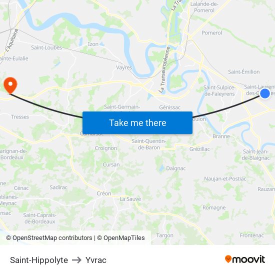 Saint-Hippolyte to Yvrac map