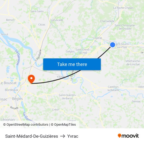 Saint-Médard-De-Guizières to Yvrac map