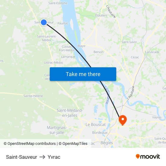 Saint-Sauveur to Yvrac map