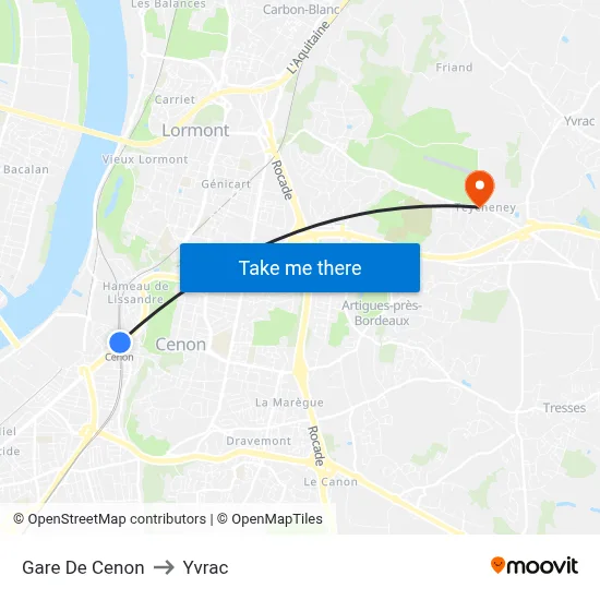 Gare De Cenon to Yvrac map