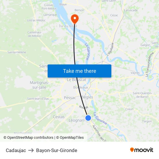 Cadaujac to Bayon-Sur-Gironde map