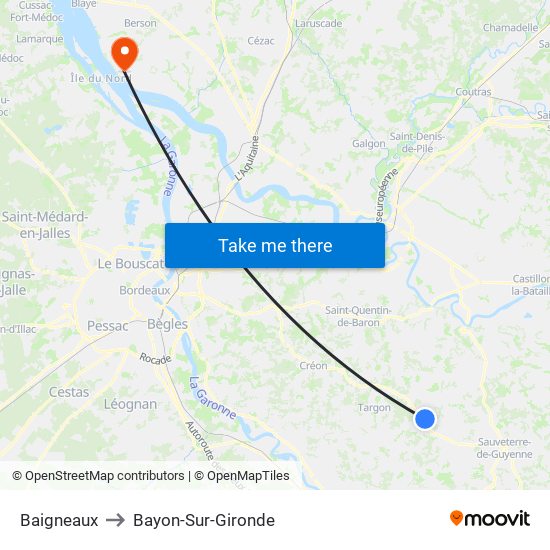 Baigneaux to Bayon-Sur-Gironde map