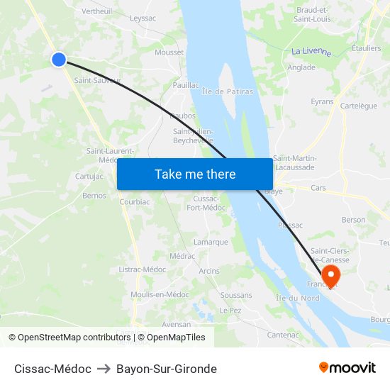 Cissac-Médoc to Bayon-Sur-Gironde map