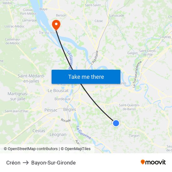 Créon to Bayon-Sur-Gironde map