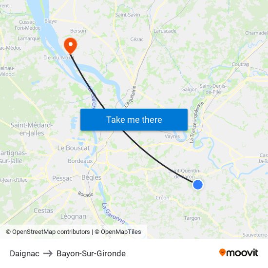 Daignac to Bayon-Sur-Gironde map
