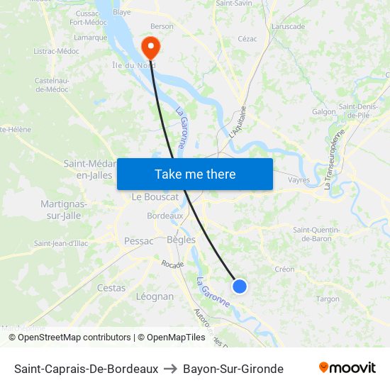 Saint-Caprais-De-Bordeaux to Bayon-Sur-Gironde map