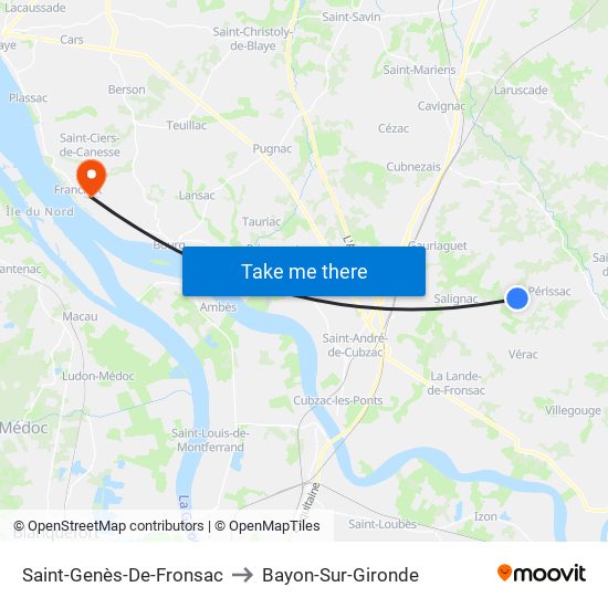 Saint-Genès-De-Fronsac to Bayon-Sur-Gironde map