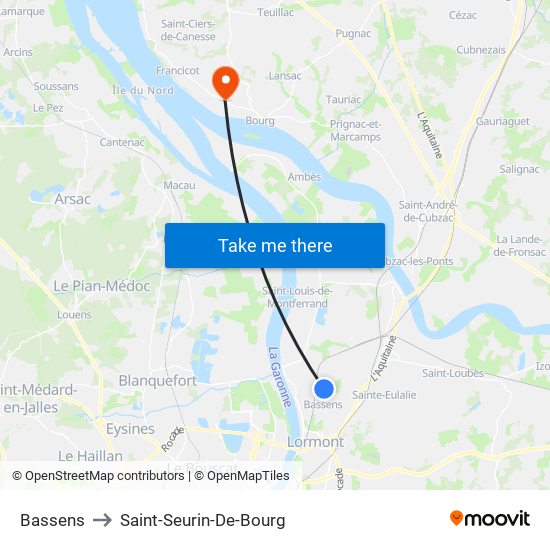 Bassens to Saint-Seurin-De-Bourg map