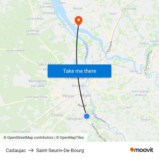 Cadaujac to Saint-Seurin-De-Bourg map
