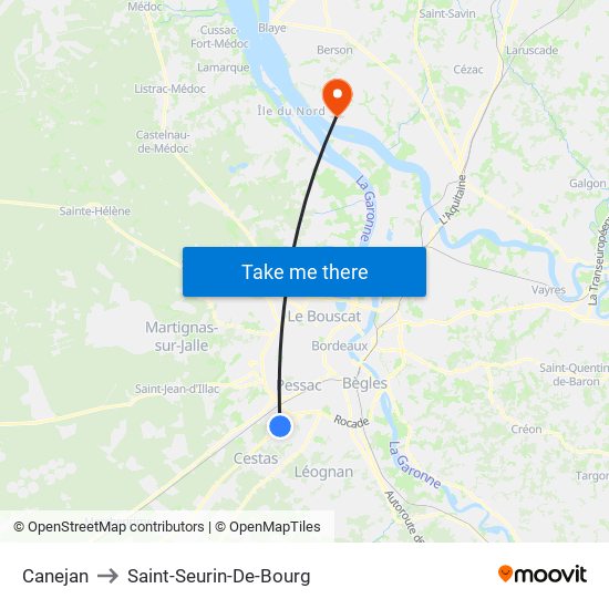 Canejan to Saint-Seurin-De-Bourg map