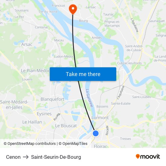 Cenon to Saint-Seurin-De-Bourg map