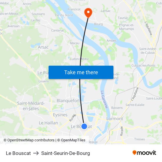 Le Bouscat to Saint-Seurin-De-Bourg map