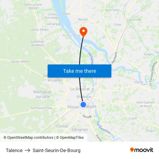 Talence to Saint-Seurin-De-Bourg map