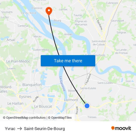 Yvrac to Saint-Seurin-De-Bourg map