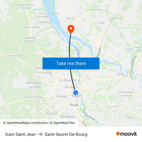 Gare Saint Jean to Saint-Seurin-De-Bourg map