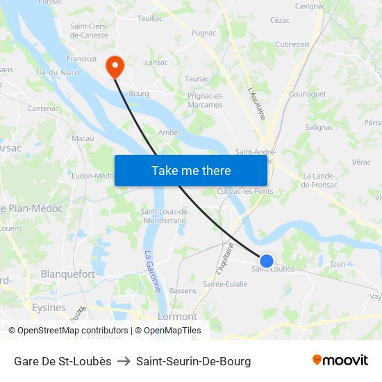 Gare De St-Loubès to Saint-Seurin-De-Bourg map