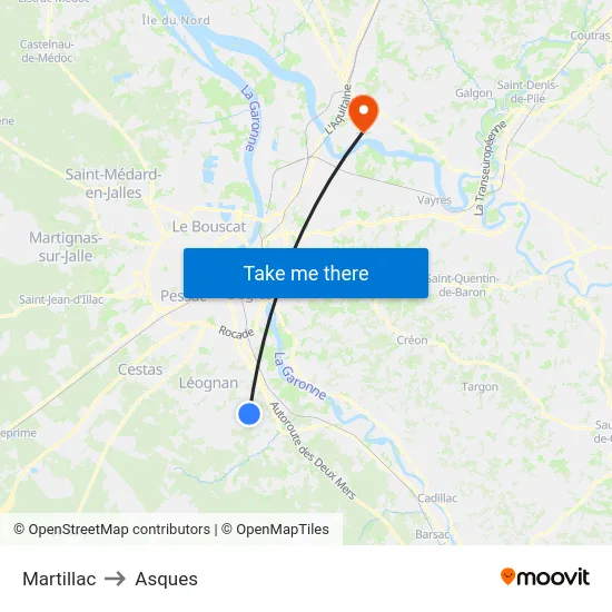 Martillac to Asques map