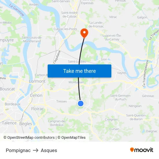 Pompignac to Asques map