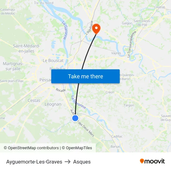 Ayguemorte-Les-Graves to Asques map