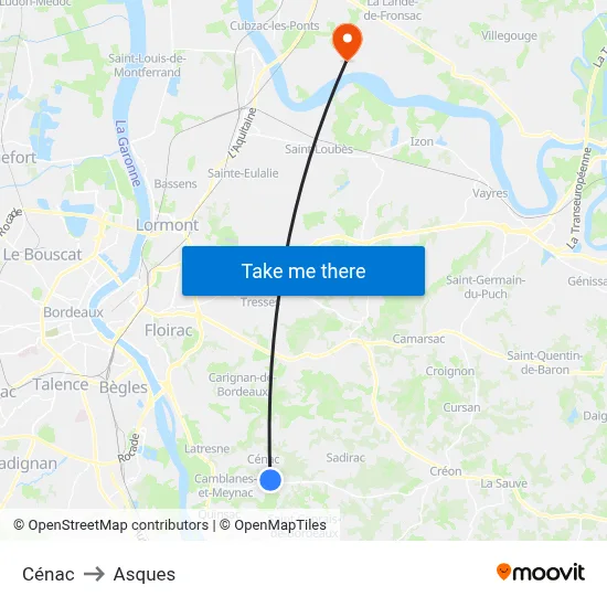 Cénac to Asques map