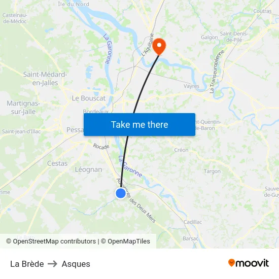 La Brède to Asques map