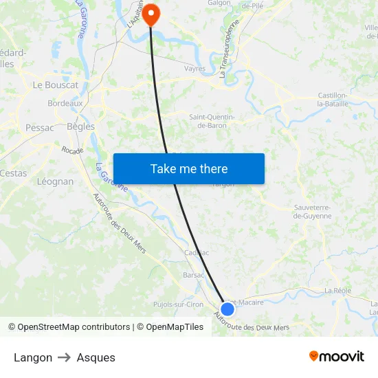 Langon to Asques map