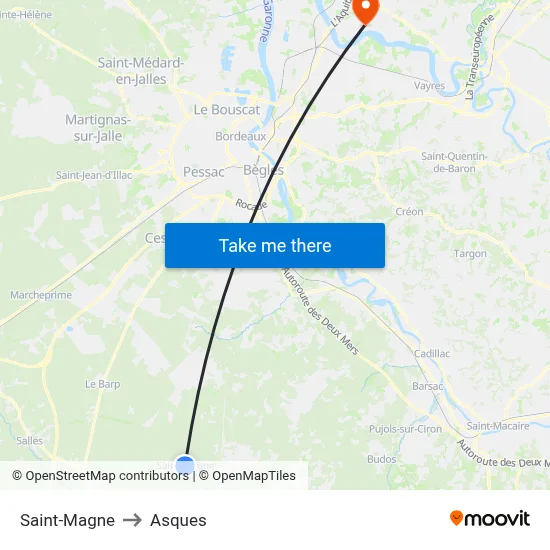 Saint-Magne to Asques map