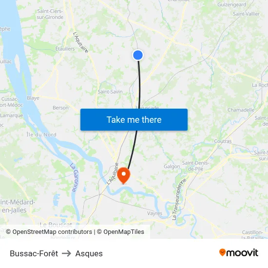 Bussac-Forêt to Asques map