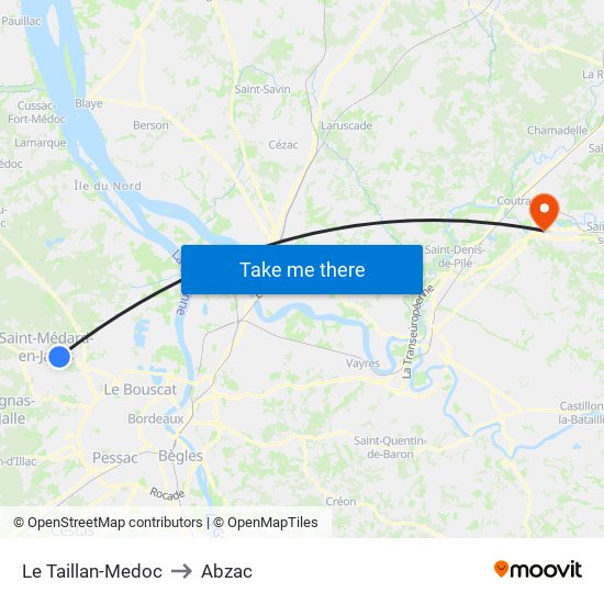 Le Taillan-Medoc to Abzac map