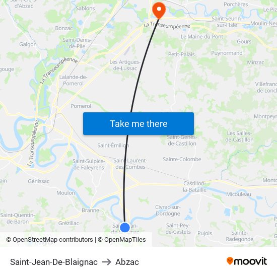 Saint-Jean-De-Blaignac to Abzac map