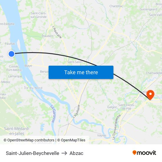 Saint-Julien-Beychevelle to Abzac map