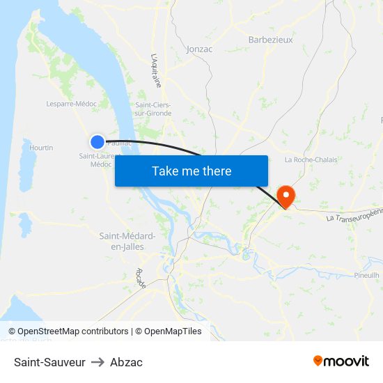 Saint-Sauveur to Abzac map