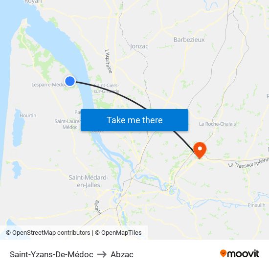 Saint-Yzans-De-Médoc to Abzac map