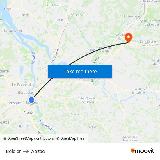 Belcier to Abzac map