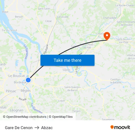 Gare De Cenon to Abzac map