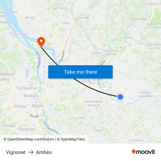 Vignonet to Ambès map